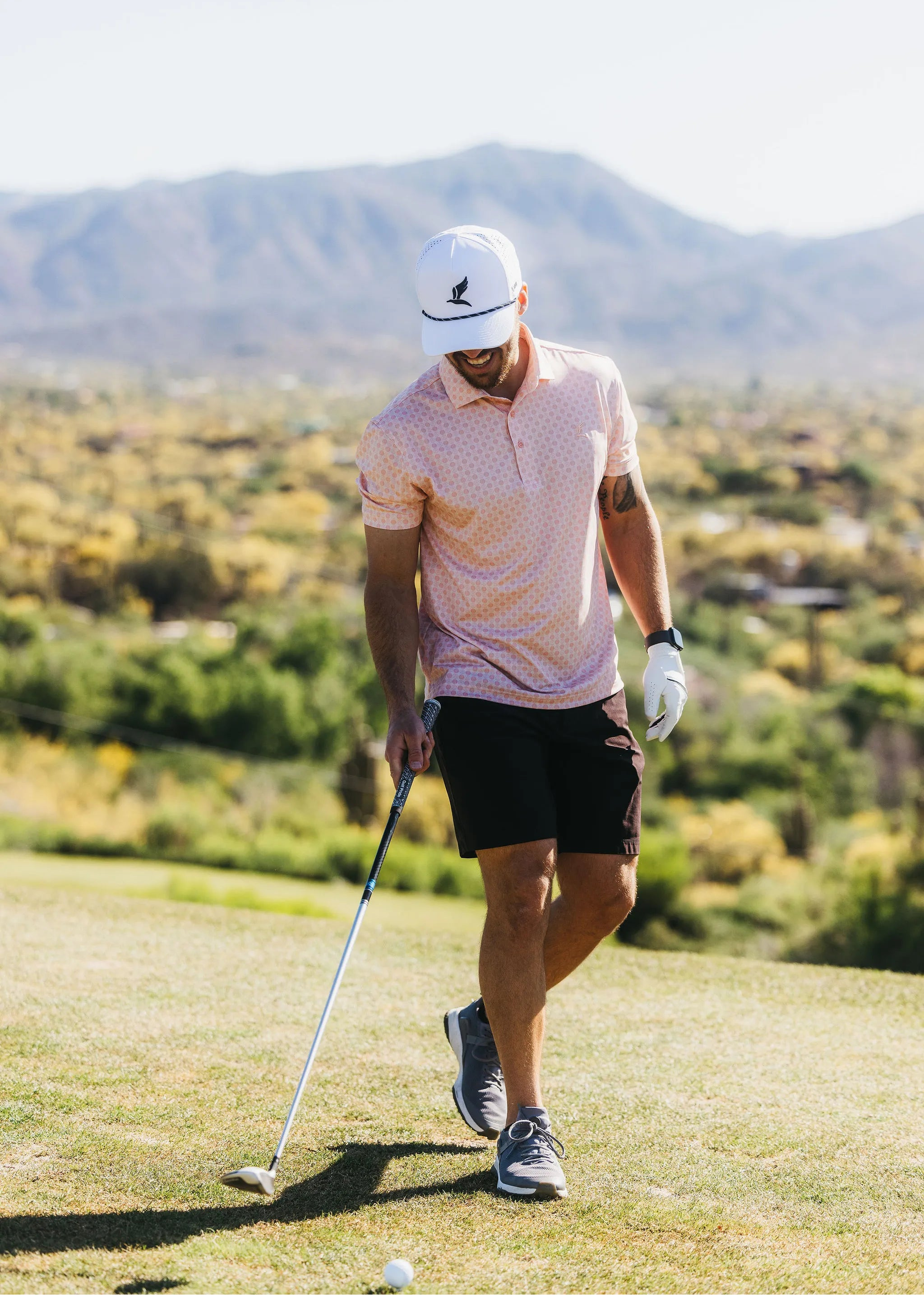 Light pink athletic fit Cold Ones golf polo — ALBY